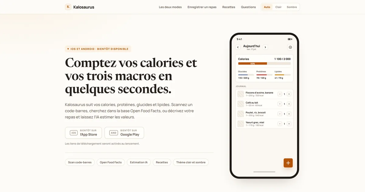 Écrans de l'application Kalosaurus